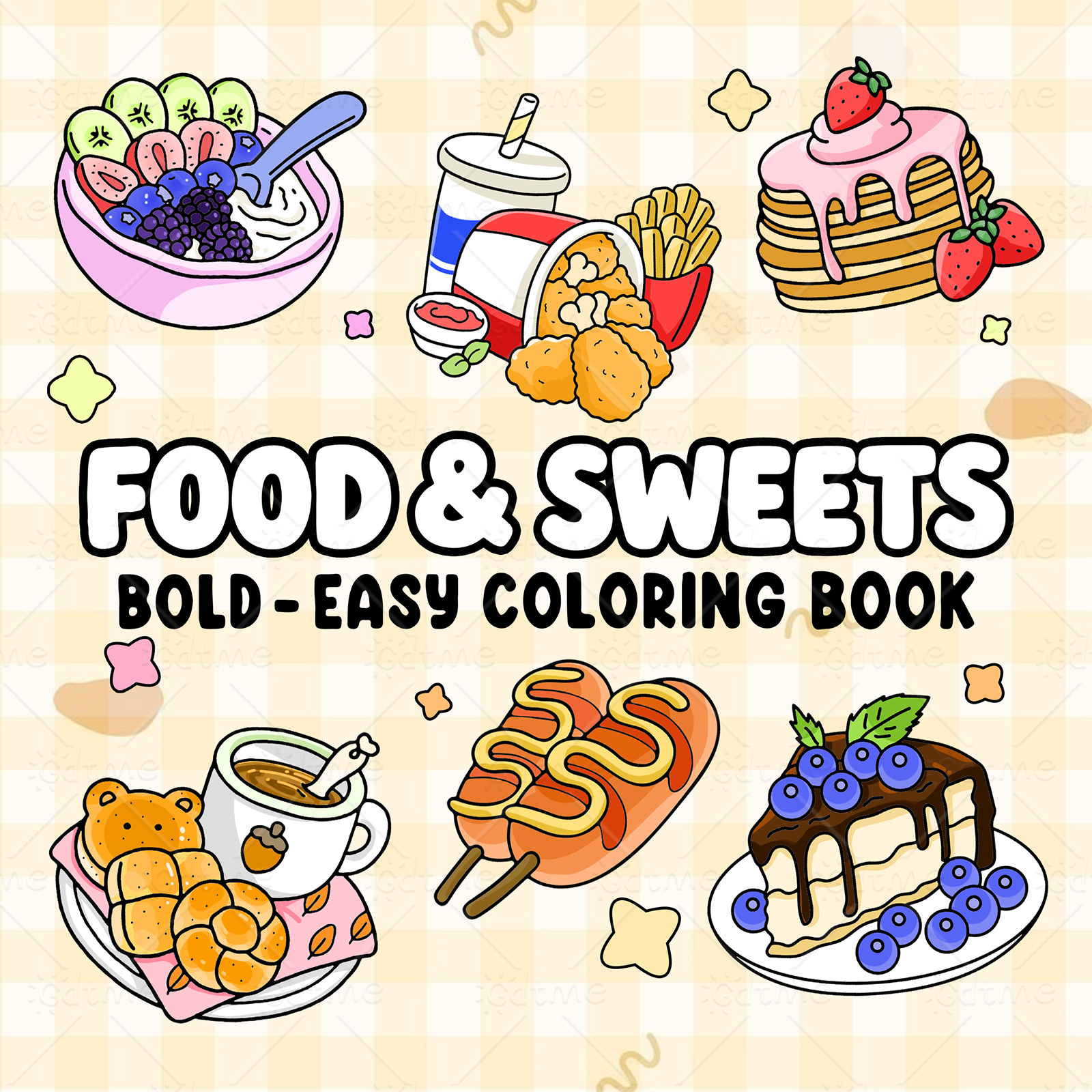 Food Snacks Coloring Book - FOOD SWEETS Bold-easy Patterns Coloring Book