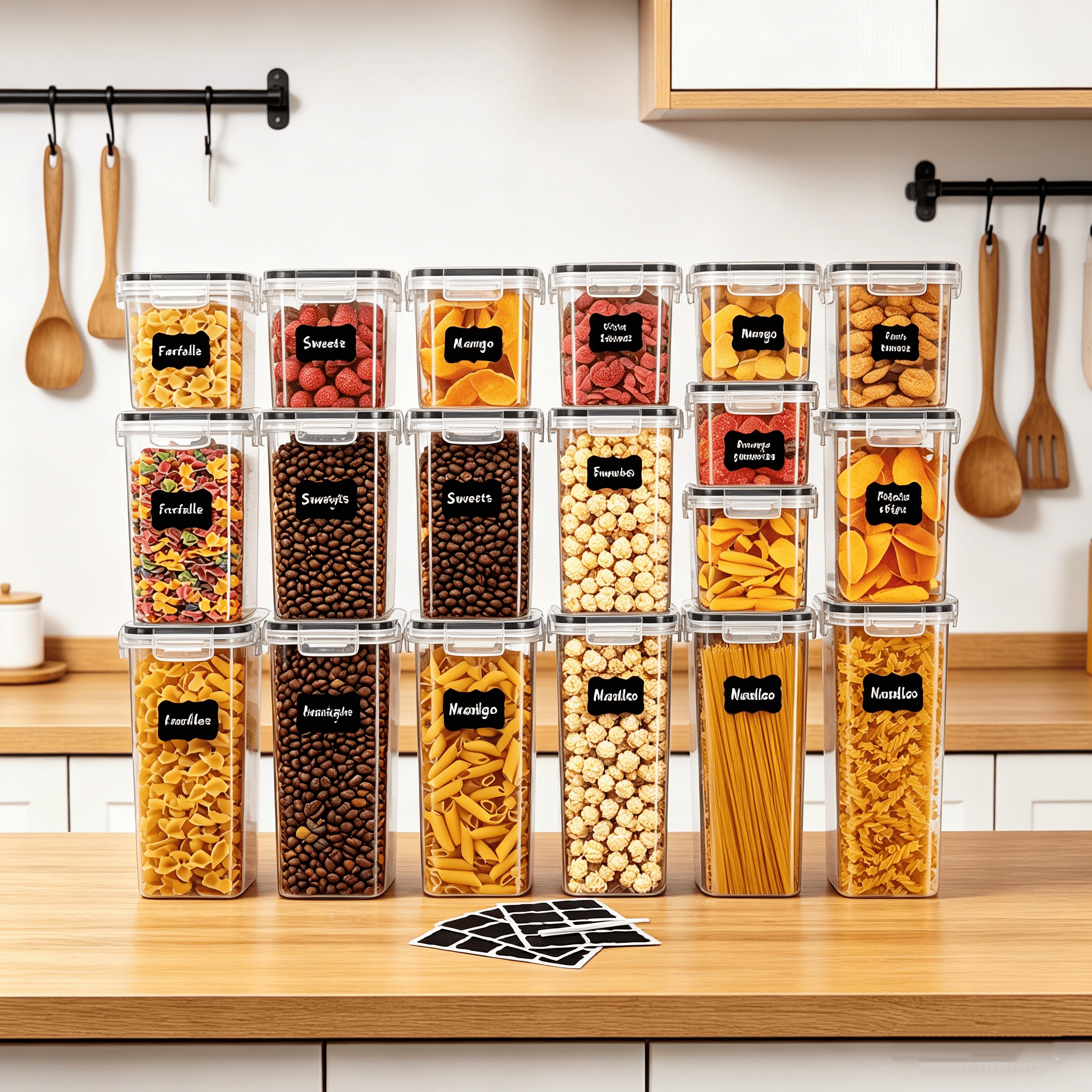 Food Snacks Label - 30PCS-Airtight storage bins, multi-purpose leak-proof and