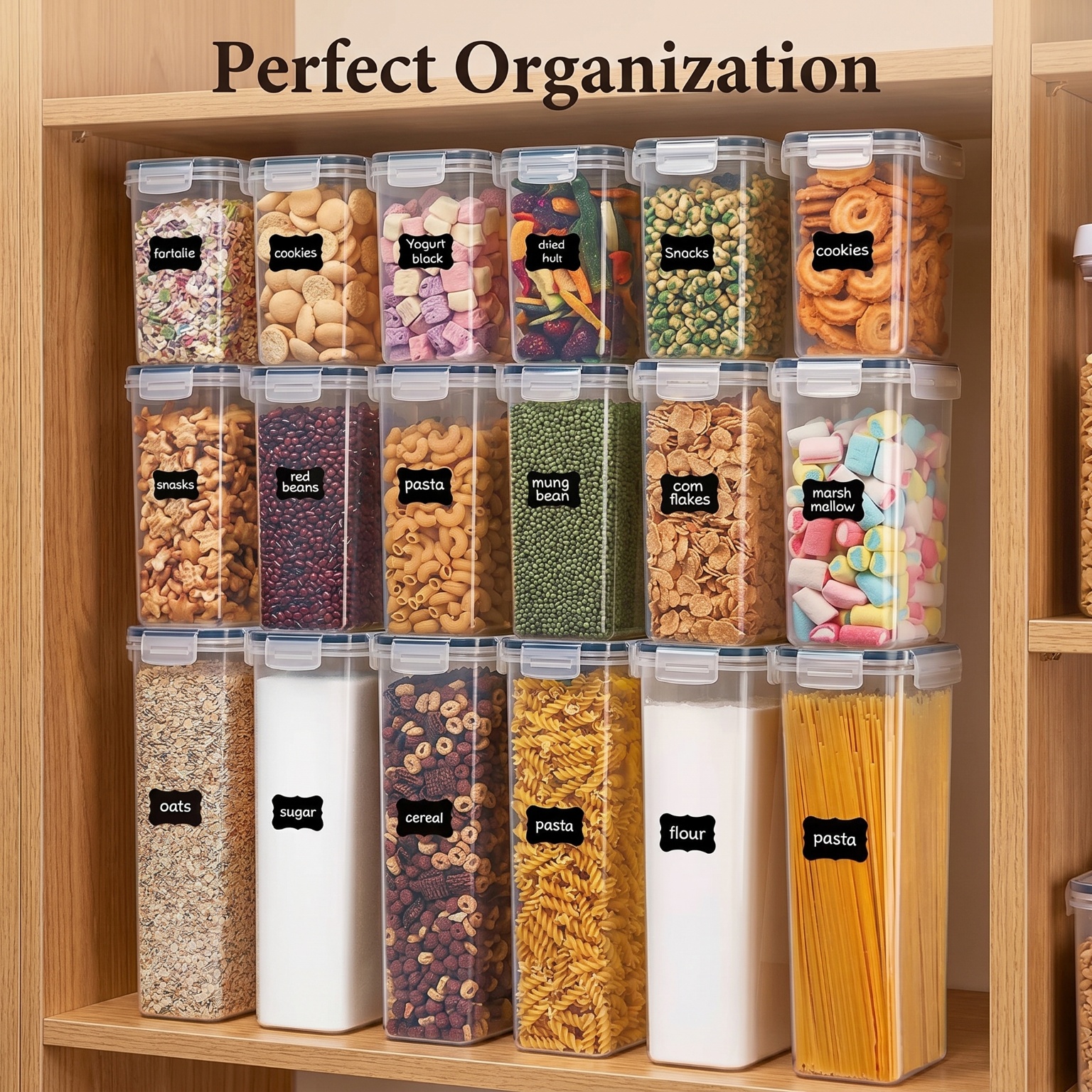 Food Snacks Label - 24 Pack Airtight Cereal Storage Containers