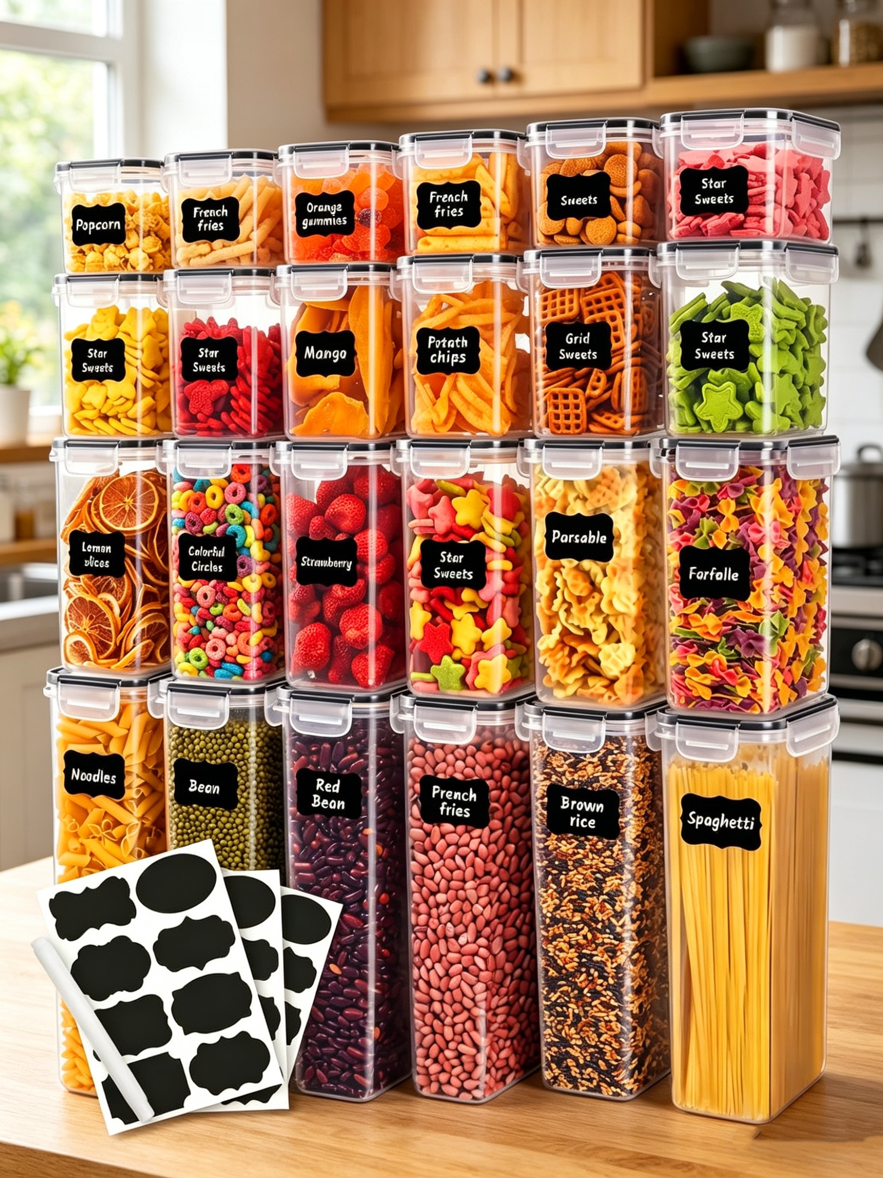 Food Snacks Label - 42PCS-Kitchen,Airtight food storage containers, plastic airtight