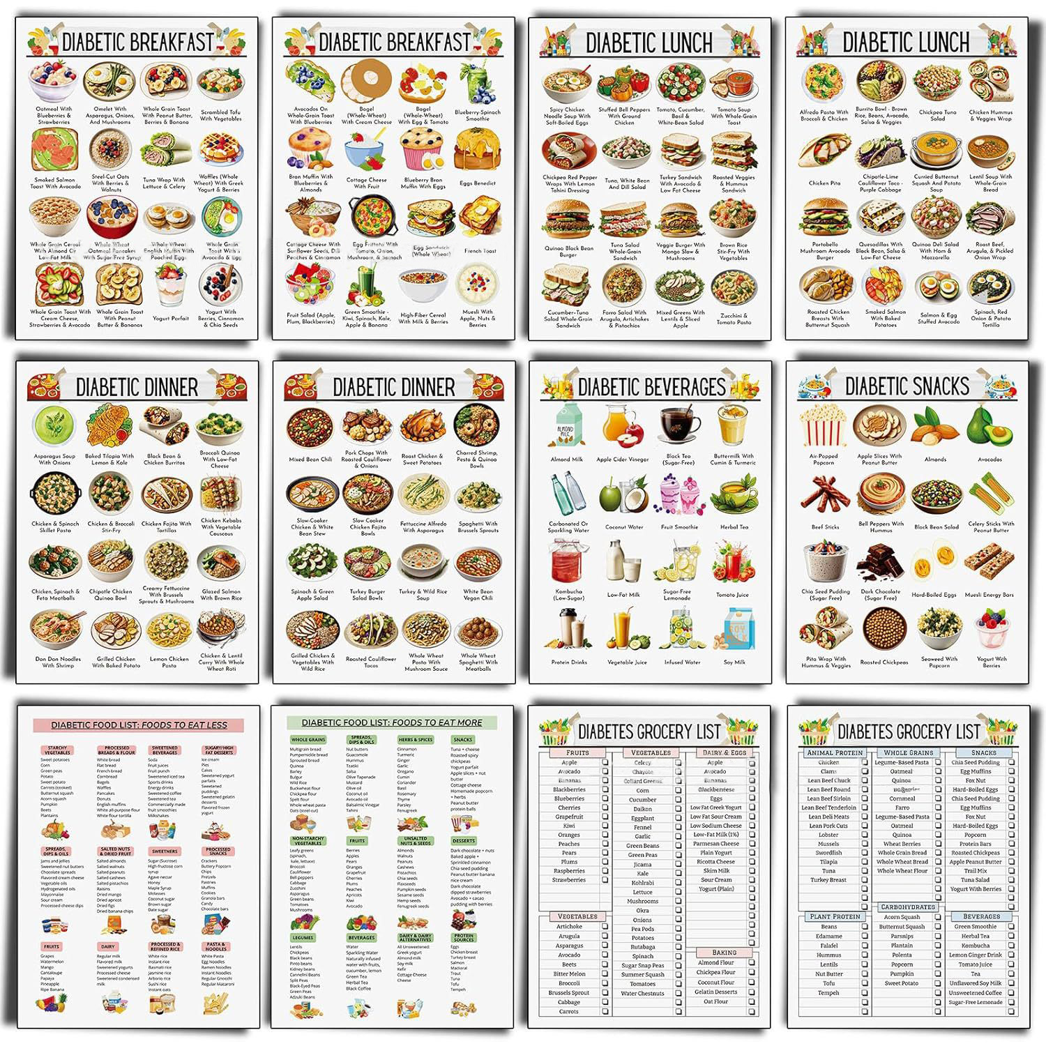 12pcs Diabetic Meal Planner Un - Food Snacks Options recensie en prijs
